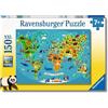 Ravensburger - Puzzle XXL Di Mappa Degli Animali | Puzzle 7 Anni In Su | Puzzle Bambini Dai 7 Anni In Su | Regalo Bimbo 7 Anni Maschio E Femmina 150 Pezzi | Puzzles Per Bambini 49 X 36 Cm