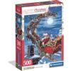 Clementoni - Puzzle 500 Pezzi Classic Christmas Collection Slitta | Per Adulti e Ragazzi, Illustrazione Babbo Natale e Renne in Volo, Idea Regalo, Made in Italy, 49x36 cm, 35628
