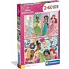 Clementoni - Puzzle per Bambini 2x60 Pezzi Supercolor, per Bambini 4+ Anni, Illustrazione Disney Princess, Idea Regalo, Made in Italy, 27x19 cm, 24824