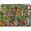Educa - Puzzle da 500 pezzi per adulti e bambini | Jungla de Tigres. Misura: 48 x 34 cm. Include la colla Fix Puzzle. Da 11 anni (19902)