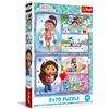 Trefl - Puzzle 2in1: Gabby's Dollhouse, Gioca con Gabby - 2 x 70 Pezzi, Coppia di Puzzle per Bambini dai 4 anni