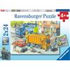 Ravensburger, Puzzle 2x24 pezzi, Per bambini a partire dai 4 anni, 2 puzzle da 24 pezzi ciascuno, Dimensione puzzle 26x18cm, Raccolta dei rifiuti e carro attrezzi