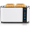 Arendo - Tostapane in acciaio inox a fessura lunga 4 fette touch screen - alloggiamento a doppia parete - Inserto per panino integrato - 7 gradi di doratura - centraggio del pane - visualizzazione del