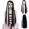 Morticia parrucca da donna con design a punta di vedova mista lunga rettilinea in bianco e nero