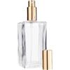 Fantasia Atomizzatore Brand Fantasy Model Bottle in vetro trasparente, quadrato, con pompa di atomizzatore + tappo dorato, per 100 ml