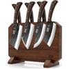 HOSHANHO 8 Pezzi Set di Coltelli da Cucina, Acciaio al Carbonio Giapponese Forgiato a Mano Set di Coltelli con Ceppo Magnetico, Set di Coltelli da Chef Ultra Affilati con Mannaia e Tritaossa Come Rega