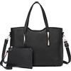 Miss Lulu Borsa Università Donna Nero Grande, Borsa a Mano 2/3/4 Set Tote Bag Impermeabile PU Pelle,Borse a Spalla Tracolla Donne per Shopping Scuola Viaggio