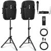 Pyle Impianto PA da 1800 W, set completo di altoparlanti con microfono, Partybox Bluetooth, altoparlanti DJ con 2 supporti per altoparlanti, USB/SD/MP3/AUX, telecomando, coppia di altoparlanti attivi