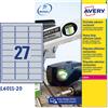 AVERY Poliestere adesivo L6011 argento 20fg A4 63,5x29,6mm (27et/fg) laser Avery L6011-20