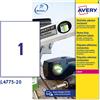 AVERY Poliestere adesivo L4775 bianco 20fg A4 210x297mm (1et/fg) laser Avery L4775-20