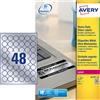 AVERY Poliestere adesivo L6129 argento 20fg A4 Ø 30mm(48et/fg) laser Avery L6129-20