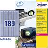 AVERY Poliestere adesivo L6008 argento 20fg A4 25,4x10mm (189et/fg) laser Avery L6008-20