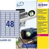 AVERY Poliestere adesivo L6009 argento 20fg A4 45,7x21,2mm (48et/fg) laser Avery L6009-20