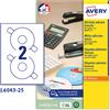 AVERY Etichetta adesiva L6043 bianca CD/DVD 25fg A4 Ø117 foroØ41mm (2et/fg) laser L6043-25