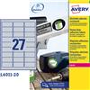 AVERY Poliestere adesivo L6011 argento 8fg A4 63,5x29,6mm (27et/fg) laser Avery L6011-8