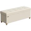 SONGMICS Cassapanca, Pouf Contenitore, Poggiapiedi Pieghevole 38 x 110 x 40 cm, Ottomano con Gambe in Legno, Regge fino a 300 kg, per Soggiorno, Camera da Letto, Dormitorio, Bianco Crema LSF018W11