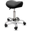 QUIRUMED Sgabello tipo Pony QUIRUMED, ergonomico, con base in acciaio, colore nero, rivestimento in similpelle, altezza regolabile, sedile imbottito, ruote piroettanti, fino a 150 kg