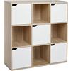 Meerveil Libreria a 9 cubi, libreria a 3 ripiani con 5 ante, in legno, per soggiorno, camera da letto, casa, ufficio, 90 x 30 x 90 cm, rovere e bianco