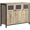VASAGLE Mobiletto Multiuso, Credenza, Armadietto con Ante in Vetro, per Sala da Pranzo Salotto Corridoio Cucina, Struttura in Acciaio, Stile Industriale, Marrone Turchese e Nero Inchiostro LSC099B60