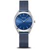 BERING 17331-307 Orologio da polso solare al quarzo, da donna, 35 mm, cassa in acciaio inox argentato e quadrante blu, cinturino in maglia milano, vetro zaffiro, 5 ATM