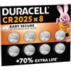 DURACELL 2025 Batterie a moneta al litio (Confezione da 8) 3V, CR2025 | Fino al 70% di extra durata - Tecnologia Baby Secure - Pila per chiavi auto, orologi fitness, occhiali 3D