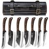 HOSHANHO Set di Coltelli da Macellaio, Set Coltelli da Cucina con Borsa | Forgiati Mano Coltello da Carne, Coltello da Mannaia Resistente, Coltelli da Disossare per Campeggio e BBQ Regalo per Uomo
