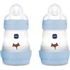 MAM Biberon Anticolica Easy Start 160 ml (Set da 2), Tettarella 1, Azzurro | Da 4+ mesi, Valvola anticolica, Riduce bolle d'aria, Silicone SkinSoft, Allattamento misto, Autosterilizzante, Senza BPA/BPS