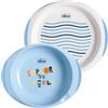 Chicco Set Piatti Bambini, Set Pappa Svezzamento con 1 Piatto Fondo e 1 Piatto Piano, Alette e Base Antiscivolo, Presa Facile ed Ergonomica, Appoggio per Cucchiaio, 2 Pezzi - 12+ Mesi, Azzurro