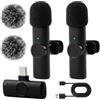 QTMMC Confezione da 2 microfoni lavalier wireless per iPhone 15 e dispositivi Android, qualità del suono cristallina con riduzione del rumore, microfono da bavero USB C clip on mini microfono plug-play per