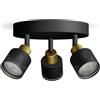 Philips Faretti da soffitto/parete Niall, 3 pezzi, Faretto da binario, GU10, 3 lampadine, LED, 220-240 V, Nero