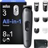Braun AIO3540, set da barba tutto in uno, serie 3, 8-in-1, lama ultra affilata, 14 lunghezze, taglio preciso per viso e capelli, durata 50 min, stile facile e veloce, grigio