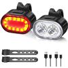 Oderra Luci Bicicletta LED USB Ricaricabile IPX5 | Luci Anteriori e Posteriori, 4/6 Modalità (Fisso/Stroboscopico), Impermeabile Ipx5, Autonomia 10h/12h, Per Mtb, Bici
