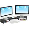 Relaxdays Supporto per Monitor, Rialzo per 2 Schermi, Regolabile, Lavoro Ergonomico, Stand per PC da Scrivania, Nero