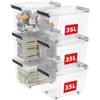 Cetomo 35L*6 Scatole di Stoccaggio con Coperchi, Contenitori in Plastica con Ruote, Clip On, Impilabili, Incastonabili, Organizzatore a Righe per Casa Ufficio, Trasparente, 35L-6 Pezzi