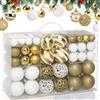Bakaji Confezione 100 Palline Di Natale Diametro 3/4/6 cm Addobbi e Decorazioni Per Albero Di Natale (Bianco Oro)