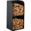 Relaxdays Scaffale per legna da ardere, HLP 80x40x30 cm, 2 scomparti, porta legna, ferro, nero