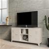 DEGHI Mobile porta tv 120x60h cm in acciaio verniciato crema con 2 ante e vani a giorno - Easton