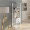DEGHI Mobile multiuso 40x160h cm in acciaio bianco e rovere con ripiani e 2 cassetti - Sheryl