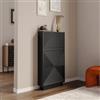 DEGHI Scarpiera salvaspazio 54x117h cm nero opaco cannettato con 3 ante a ribalta - Ayla