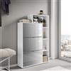 DEGHI Scarpiera 87x132h cm effetto rovere bianco con 3 ante a ribalta a specchio e vani a giorno - Brais