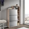 DEGHI Scarpiera 87x132h cm rovere con 3 ante a ribalta a specchio e vani a giorno - Brais