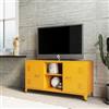 DEGHI Mobile porta tv 120x60h cm in acciaio verniciato giallo con 2 ante e vani a giorno - Easton