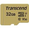 Transcend Scheda di memoria microSDHC 500S da 32 GB UHS-I, C10, U3, V30, 4K, Full HD, fino a 95/80 MB/s, progettata per action cam e droni - TS32GUSD500S