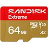 SANDISK Extreme Scheda microSDXC UHS-I + SD Adapter, 64 GB (velocità di lettura fino a 170 MB/s e velocità di scrittura fino a 80 MB/s, video 5K, C10, V30, U3, A2)