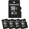 Intenso 5 schede di memoria MicroSDHC Premium da 8 GB, classe 10 | Velocità di lettura fino a 90 MB/s, adattatore SD incluso, standard UHS-I, ideale per smartphone, fotocamera e tablet