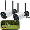 WOLFANG 2K Telecamera Wi-Fi Esterno, Videocamera Sorveglianza con Rilevamento AI, Visione Notturna a Colori 15m, Impermeabile IP65, Audio a 2 Vie, Compatibile con Alexa/Google, 2.4G, Confezione da 2