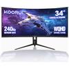 KOORUI 34 Monitor Gaming Ultrawide Curvo 240Hz 1Ms, 3440x1440 21:9 | UWQHD Schermo 4000:1, HDR400, 2×HDMI2.1, DP1.4, PIP/PBP, Adaptive‑Sync, Regolazione altezza 110 mm, VESA 75×75