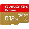 SANDISK Extreme Scheda microSDXC UHS-I + SD Adapter, 512 GB (velocità di lettura fino a 245 MB/s e velocità di scrittura fino a 170 MB/s, video 5K, C10, V30, U3, A2)