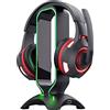 GXTrust Cintar Supporto per Cuffie RGB, Due porte USB, Nero | Bordi illuminati LED con Effetto Breathing, Adattabilità Universale