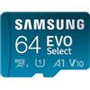 Samsung Memorie EVO Select Scheda MicroSD da 64GB, UHS-I U1, fino a 160 MB/s, compatibile con Smartphone, Tablet, Console Gaming
